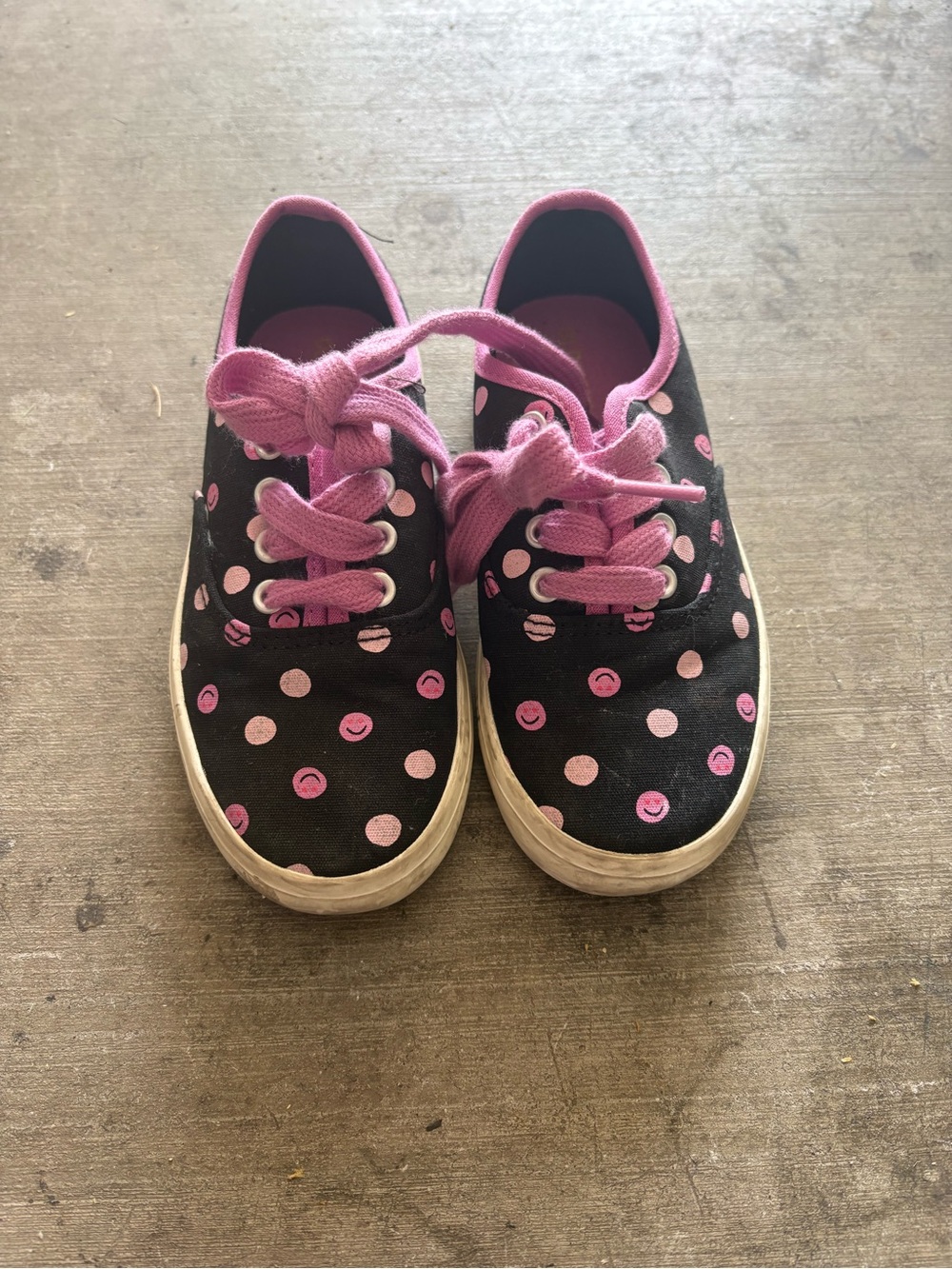 Old Navy Black Canvas Kids Sneakers with Pink Polka Dots and Pink Laces